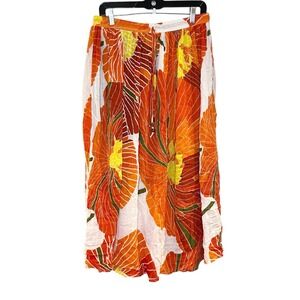 Gypsie Blu Orange Red Floral Gauzy Boho Maxi Skirt Resort Beach Tropical Size M
